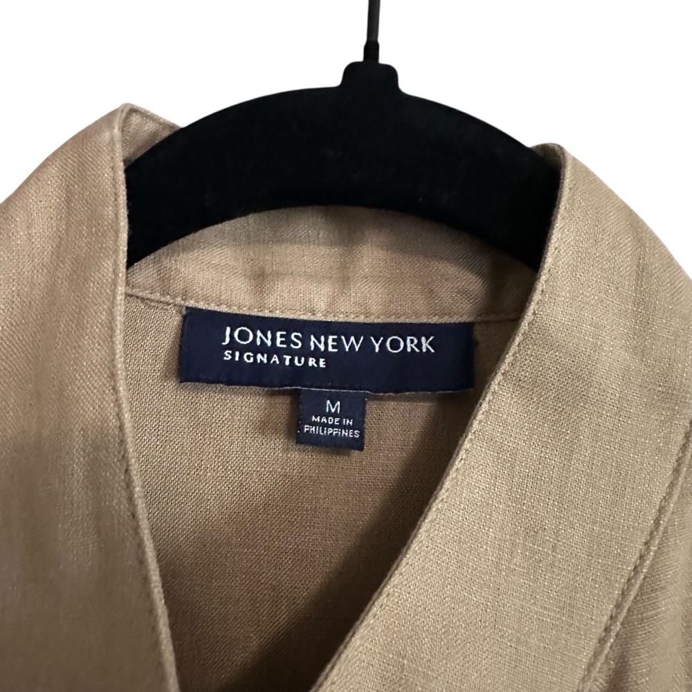Jones NY Tan Linen Button Down Top Size Medium - Picture 3 of 5